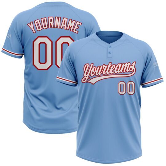 Light Blue Red & White Softball Uniform