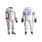 White Pink & Blue Ice Hockey Uniform