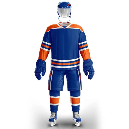 Blue Orange & White Ice Hockey Uniform