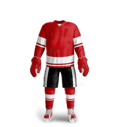 Bright Red White & Black Ice Hockey Uniform