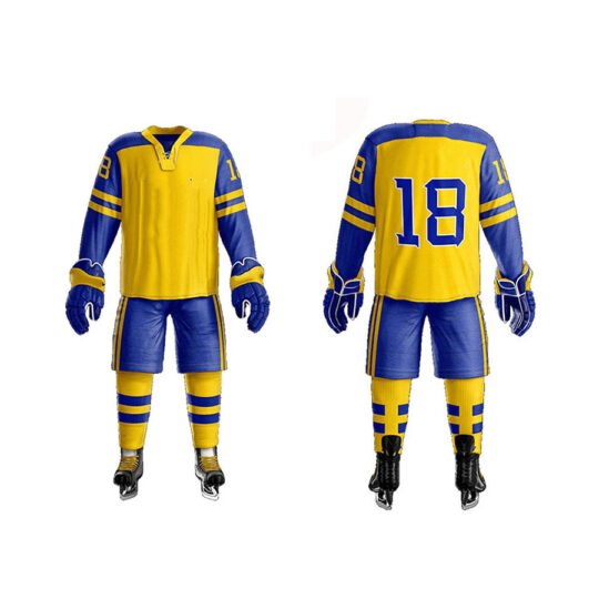 Blue & Bright Yellow Ice Hockey Uniform