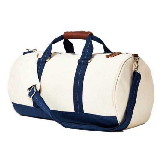 Cream Colored & Blue Duffle Bag