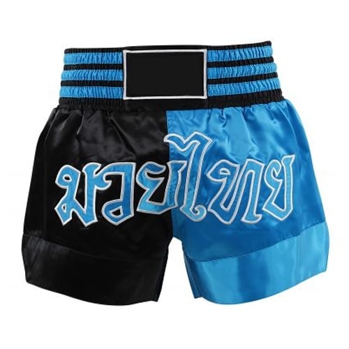 Black & Neon Blue Thai Boxing Shorts